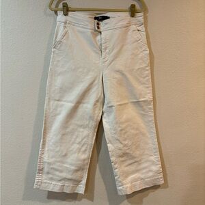 Boden Off-White Cropped Denim Trousers with Button Detail